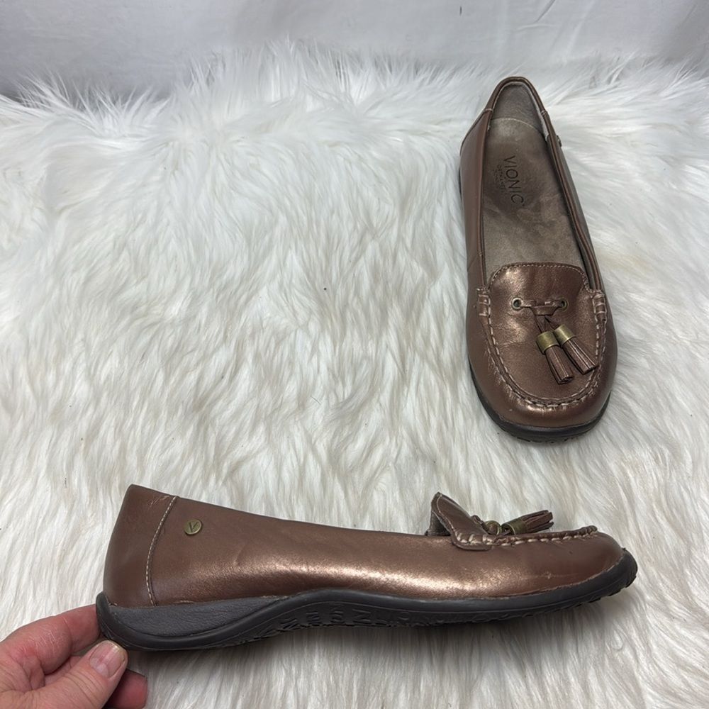 Vionic Abbie Women's Bronze Metallic Leather Loafers Sz 8